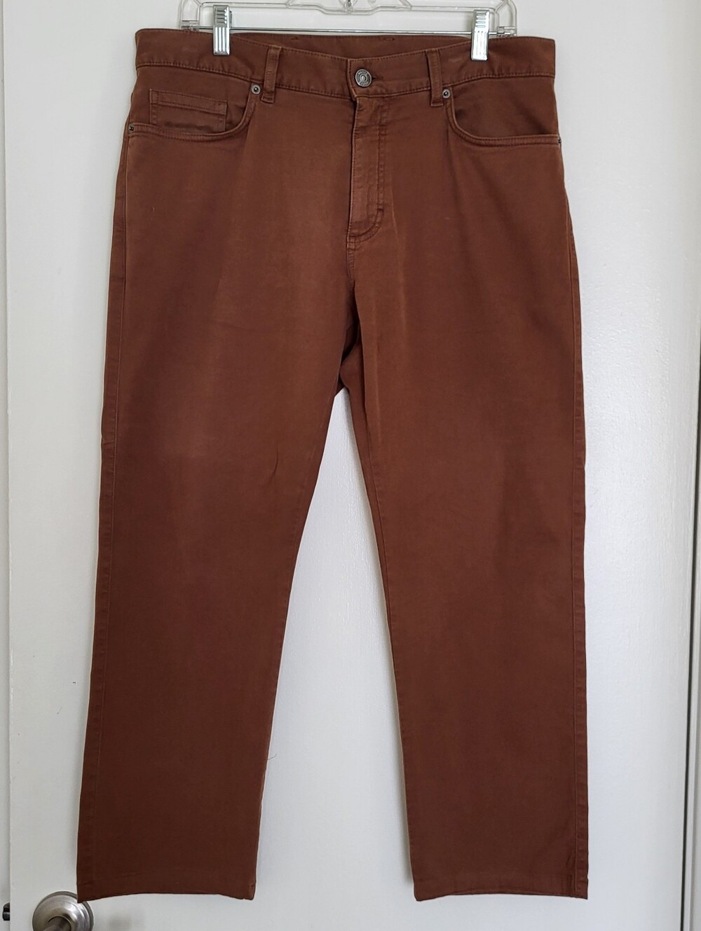Zegna Men's Straight-Leg Pants in Rust Brown 34 Regular 5 Pocket Stretch Luxury